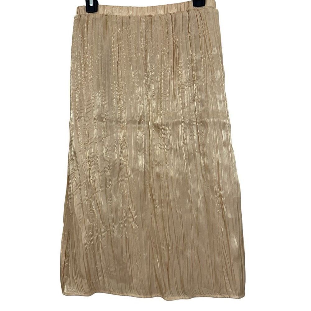 Calvin Klein Gold Pleated/Crinkle Skirt - Size Small